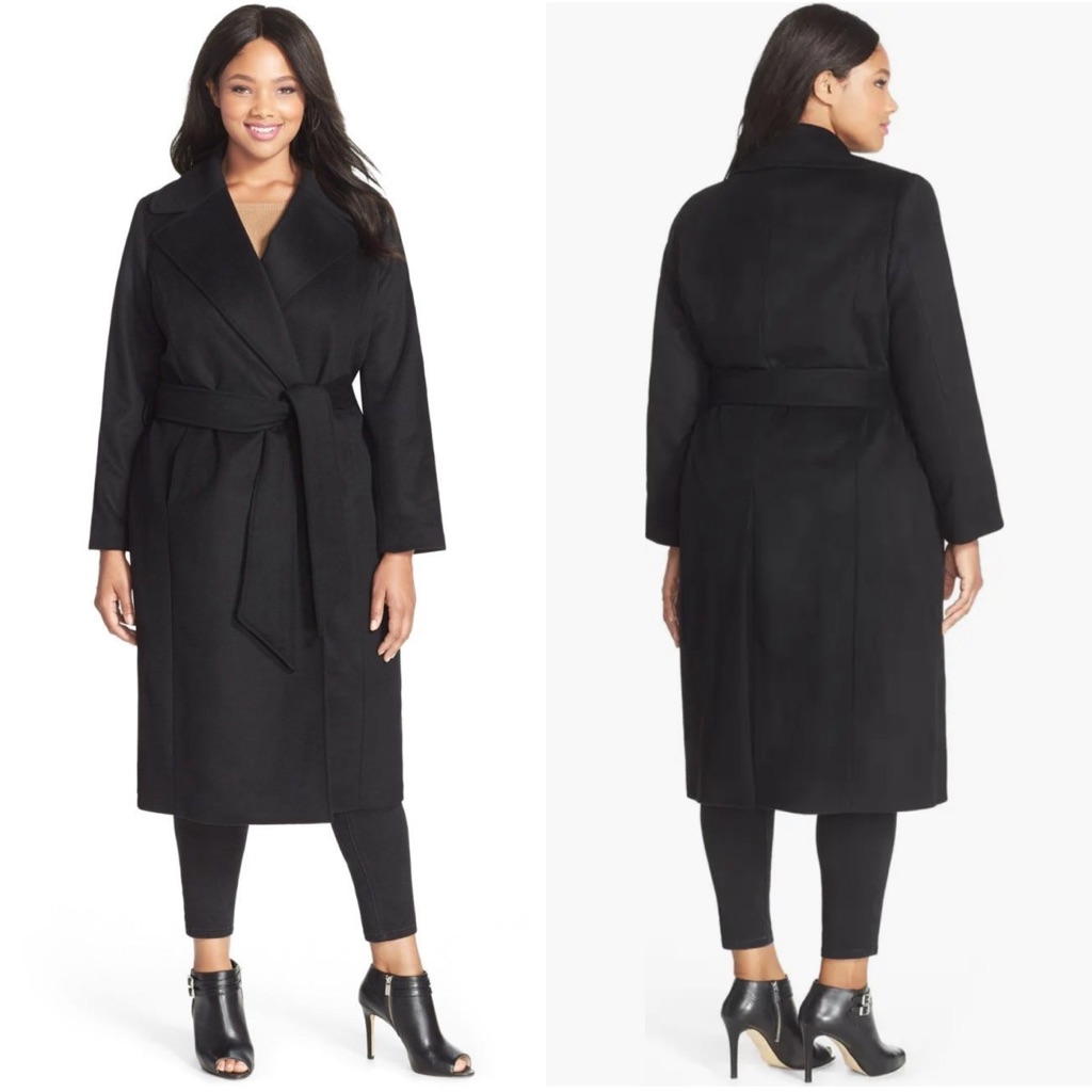 George Simonton Couture Hollywood Long Wrap Coat Size 14 Nwt Solid Black